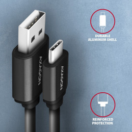 AXAGON BUCM-AM10TB Twister USB-C  USB-A Cable 0,6m Black