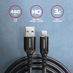 AXAGON BUCM-AM20AB HQ USB-C  USB-A Cable 2m Black