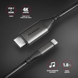 AXAGON RVC-HI2MC USB-C - HDMI 2.0 adapter 4K/60Hz Aluminum 1,8m cable Black