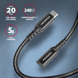 AXAGON BUCM32-CF10AB SPEED+ USB-C  USB 20GBPS EXTENSION CABLE 1m Black