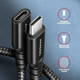 AXAGON BUCM32-CF10AB SPEED+ USB-C  USB 20GBPS EXTENSION CABLE 1m Black