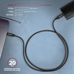 AXAGON BUCM32-CM15AB SPEED+ USB-C  USB-C 20Gbps cable 1,5m Black