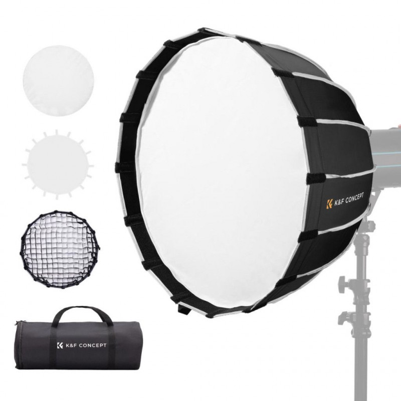 K&F Concept 60cm átmérőjű, parabolic softbox, gyorscsatlakozás, méhsejt rács, Bowens csatlakozás