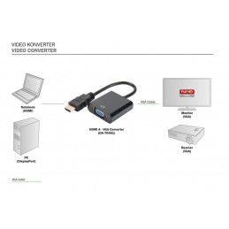 Digitus DA-70461 HDMI to VGA converter adapter Typ A - VGA (D-Sub) connector 3,5mm audio jack Black