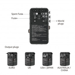Verbatim Charge ''n'' Travel 70W GaN III Universal Travel Adapter with 2 Retractable USB-C Cables Black