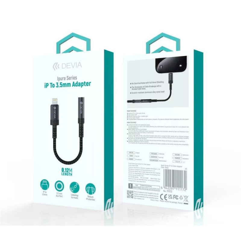 Devia ST111172 iPure Series Lightning to 3,5mm Adapter Black