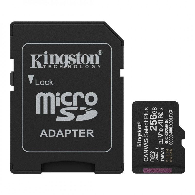 Kingston 256GB microSDXC Canvas Select Plus Gen3 Class 10 UHS-1 A1 V10 + adapterrel