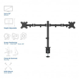 ACT AC8302 Monitor Desk Mount For 2 Monitors / Up to 35" VESA Black
