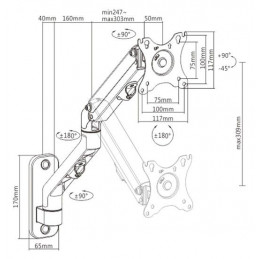Gembird MA-WA1-02 Adjustable Wall Display Mounting Arm 27” Black