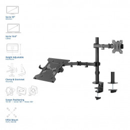 ACT AC8305 Single Monitor Arm with Laptop Arm 10"-35" Black