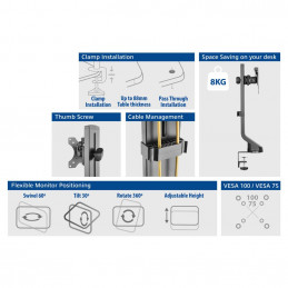 ACT AC8321 Single Monitor Arm Office Quick Height Adjustment 10"-35" Black
