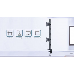 Gembird MA-D2-02 Adjustable 2-display vertical desk mount 17”-32” Black