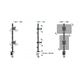 Gembird MA-D2-02 Adjustable 2-display vertical desk mount 17”-32” Black