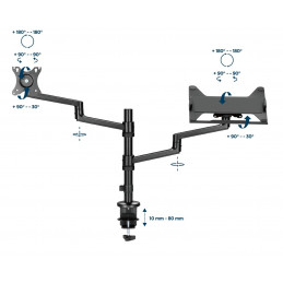 Gembird MA-DA-04 Desk mounted adjustable monitor arm with notebook tray 17"-32" Black