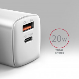 AXAGON ACU-PQ20W ACU-PQ20 PD3.0 & QC4+ Dual Outputs Wall Charger 20W White