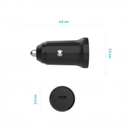 FIXED USB-C 12/24V-os autós töltő, 20W, PD3.0, 1 m USB-C kábellel, fekete