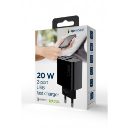 Gembird 2-Port 20W USB Fast Charger Black