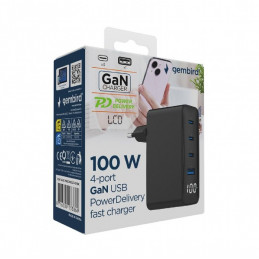 Gembird 4-port 100W GaN USB fast charger LCD Black