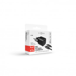 FIXED Mini hálózati töltőkészlet USB-C kimenettel és USB-C/Lightning kábellel 20W 1m, fekete