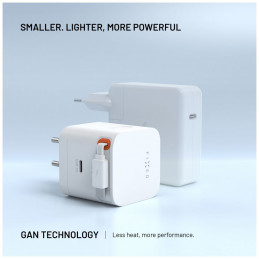 FIXED 2xUSB-C töltő visszahúzható kábellel, GaN PD 3.0 támogatással, 65W, fehér
