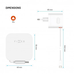 FIXED 2xUSB-C töltő visszahúzható kábellel, GaN PD 3.0 támogatással, 65W, fehér