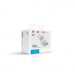 FIXED 2xUSB-C töltő visszahúzható kábellel, GaN PD 3.0 támogatással, 65W, fehér
