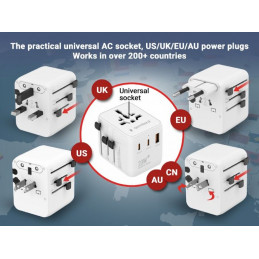 Gembird Universal travel power adapter 20W White