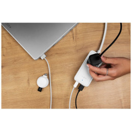FIXED hálózati USB töltő, GaN III technológia, kimenetetk: 2 * USB-A QC3.0, 2 * USB-C PD3.0 65W , 1*220V, 3m kábel, fehér