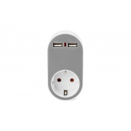 Digitus DA-70617 Universal USB Plug-in Charger with 2 x USB-A Sockets and Integrated Socket