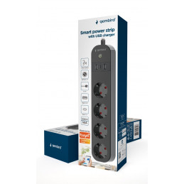 Gembird Smart power strip with USB charger 4 sockets Black