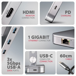 AXAGON HMC-STND Többportos USB-C 5Gbps hub és alumínium állvány laptopokhoz