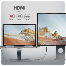 AXAGON HMC-STND Többportos USB-C 5Gbps hub és alumínium állvány laptopokhoz