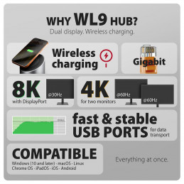 AXAGON HMC-WL9 9in1 hub USB-C 10 Gbps Wireless Charging  Grey