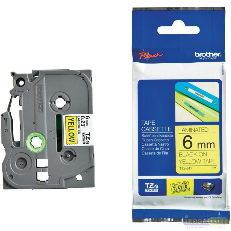 Brother TZE-611 sárga alapon fekete eredeti feliratozó szalag (6mm x 8m)