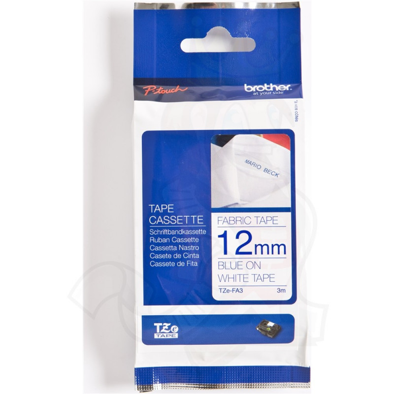 Brother TZE-FA3 fehér alapon kék eredeti feliratozó szalag (12mm x 3m)