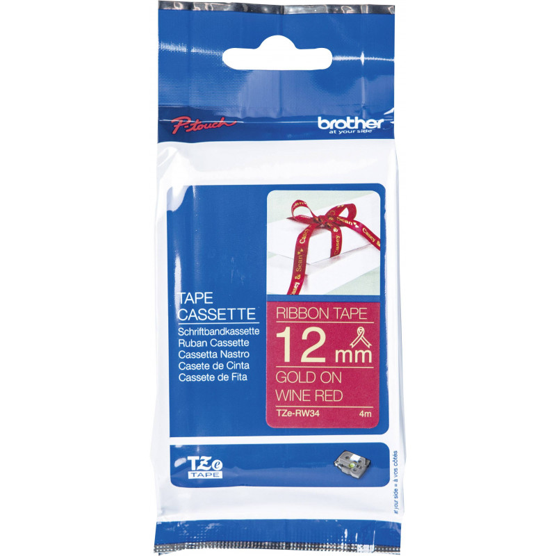 Brother TZE-RW34 arany alapon piros eredeti feliratozó szalag (12mm x 4m)