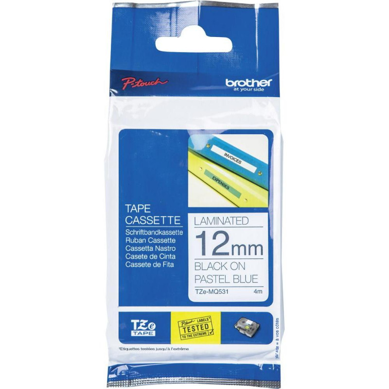 Brother TZe-MQ531 pasztel kék alapon fekete eredeti feliratozó szalag (12mm x 4m)