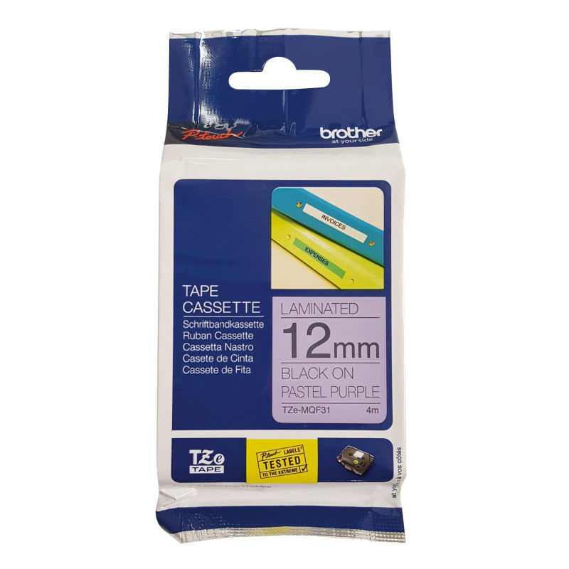 Brother TZe-MQF31 pasztel lila alapon fekete eredeti feliratozó szalag (12mm x 4m)