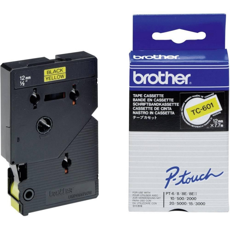 Brother TC-601 sárga alapon fekete eredeti feliratozó szalag