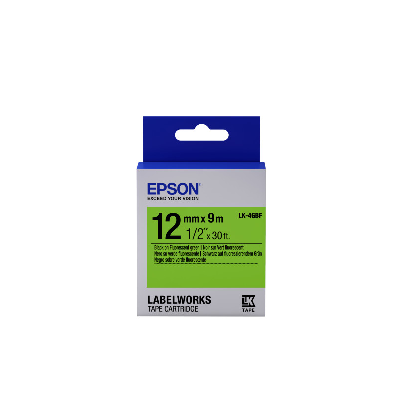 Epson LK-4GBF fluoreszkáló zöld alapon fekete eredeti címkeszalag