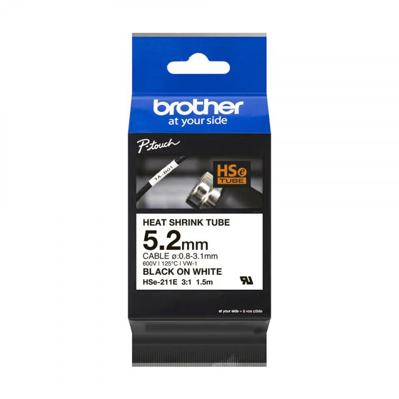 Brother HSE-211E fehér alapon fekete eredeti feliratozó szalag