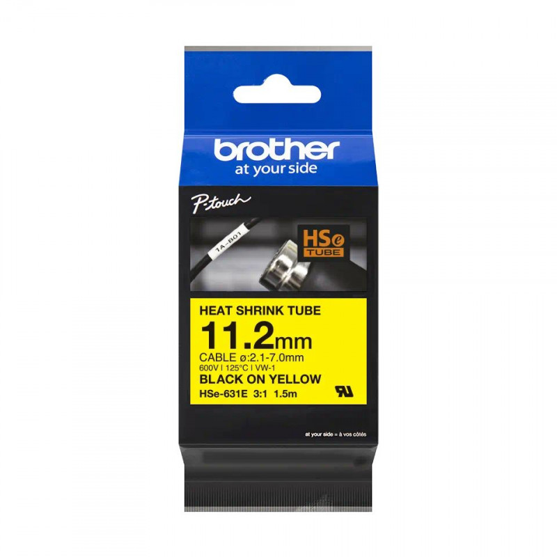 Brother HSE-631E sárga alapon fekete eredeti feliratozó szalag
