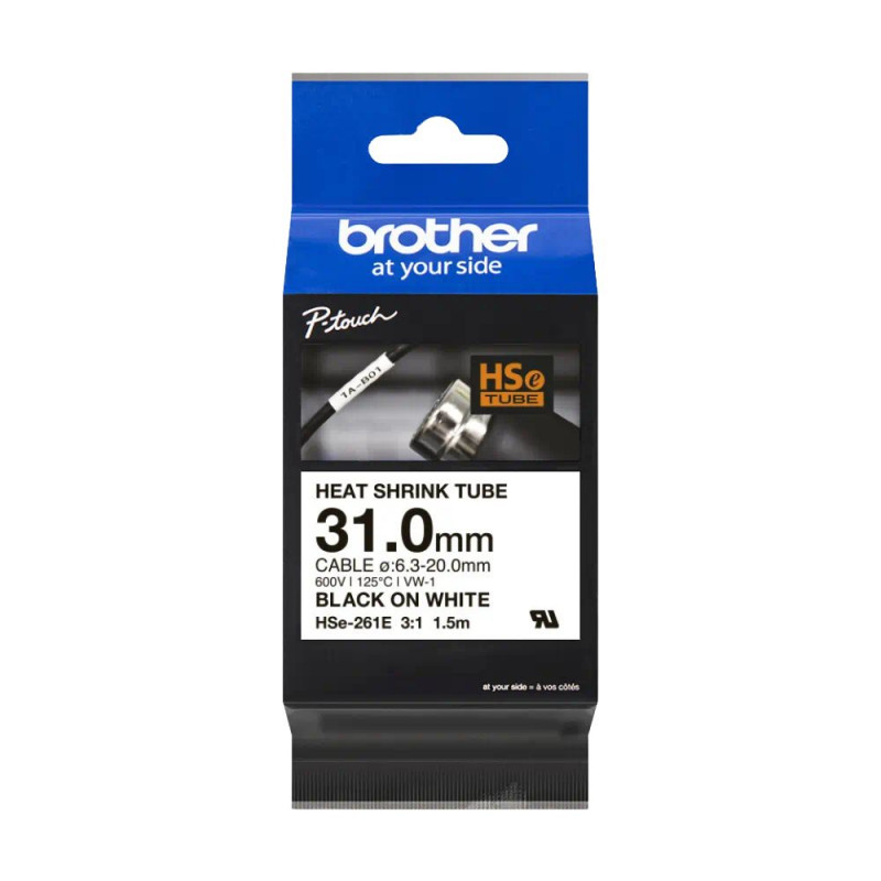 Brother HSE-261E fehér alapon fekete eredeti feliratozó szalag