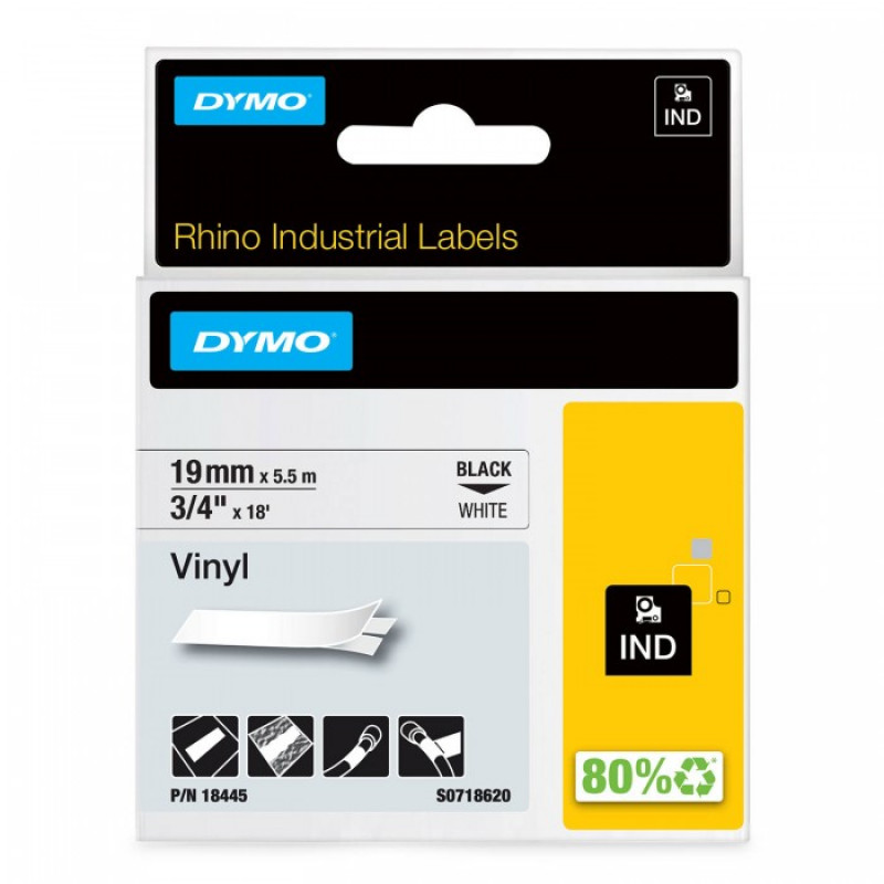 Dymo Rhino 18445 fehér alapon fekete eredeti feliratozó szalag (18445)