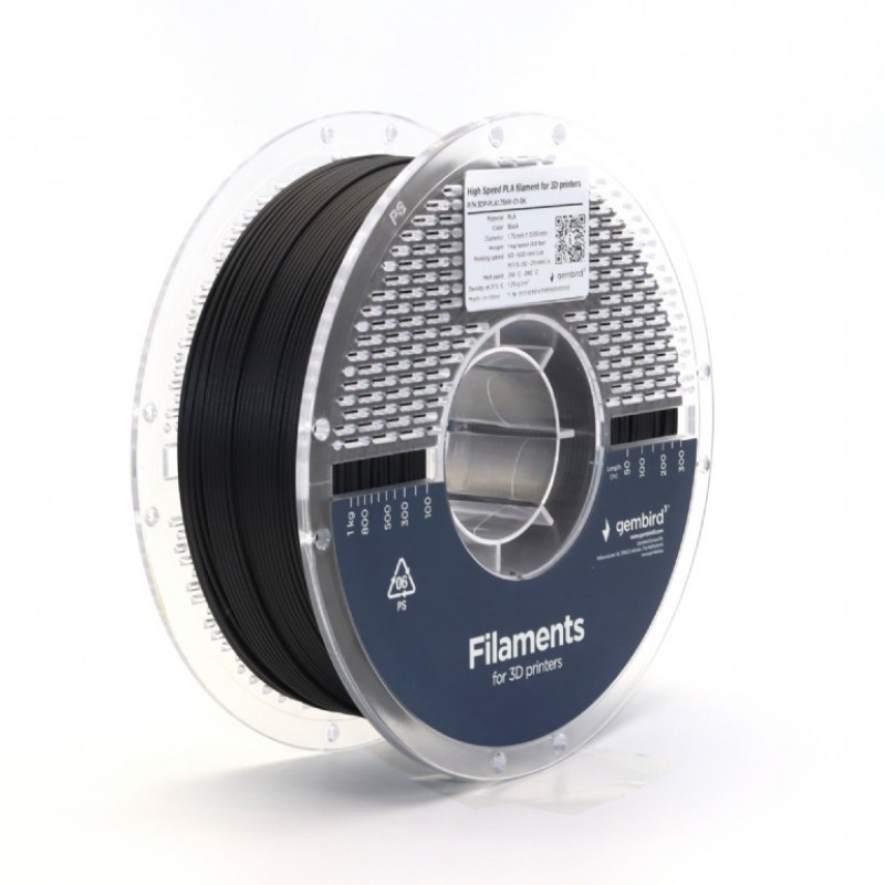 Gembird fekete eredeti nagysebességű PLA filament (1,75mm, 1kg, 3DP-PLA1.75HY-01-BK)