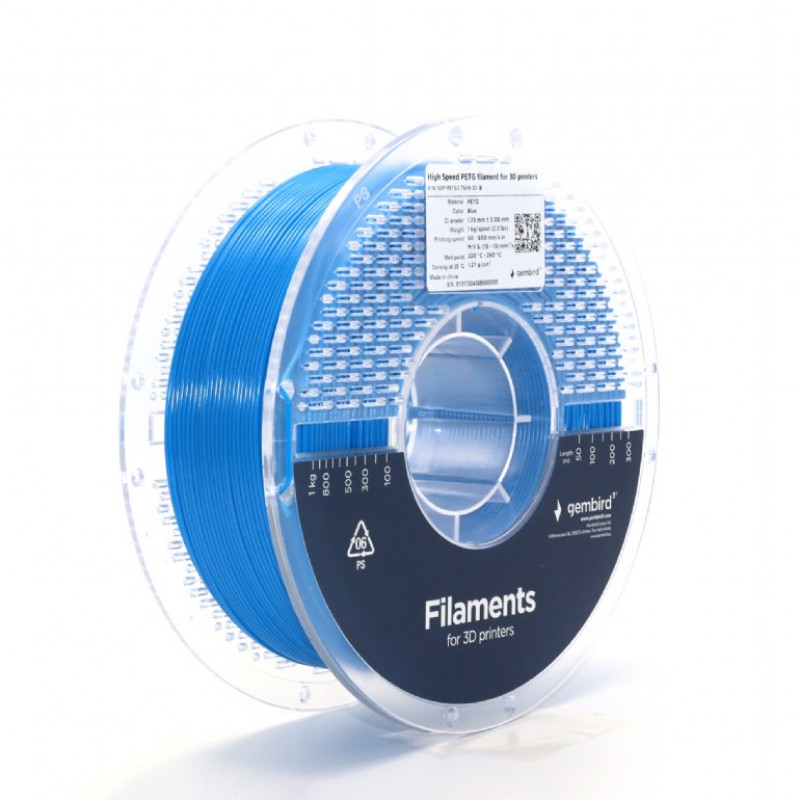 Gembird kék eredeti nagysebességű PETG filament (1,75mm, 1kg, 3DP-PETG1.75HY-01-B)