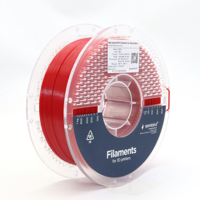 Gembird piros eredeti nagysebességű PETG filament (1,75mm, 1kg, 3DP-PETG1.75HY-01-R)