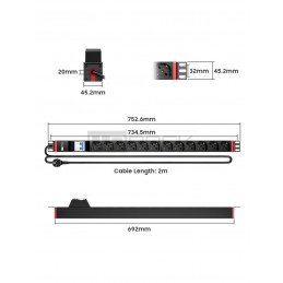WP WPN-PDU-G02-12 19" PDU/elosztósor 12x Schuko aljzat