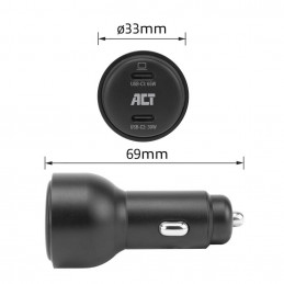 ACT 2-port USB-C Fast Car Charger 95W with PD, QC and GaNFast Black