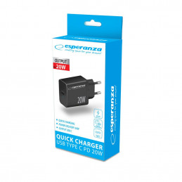 Esperanza EZC104K Quick Power Charger 20W USB-C PD Black